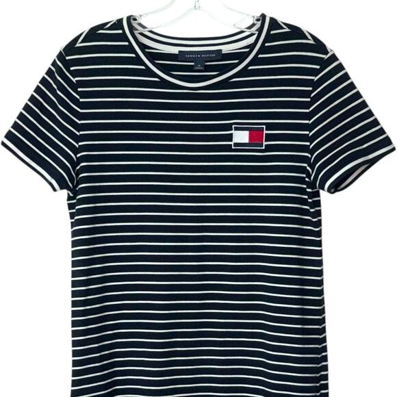 Tommy Hilfiger Striped Shirt Dress Size Medium Logo Casual Size Medium Navy Blue - Picture 3 of 11